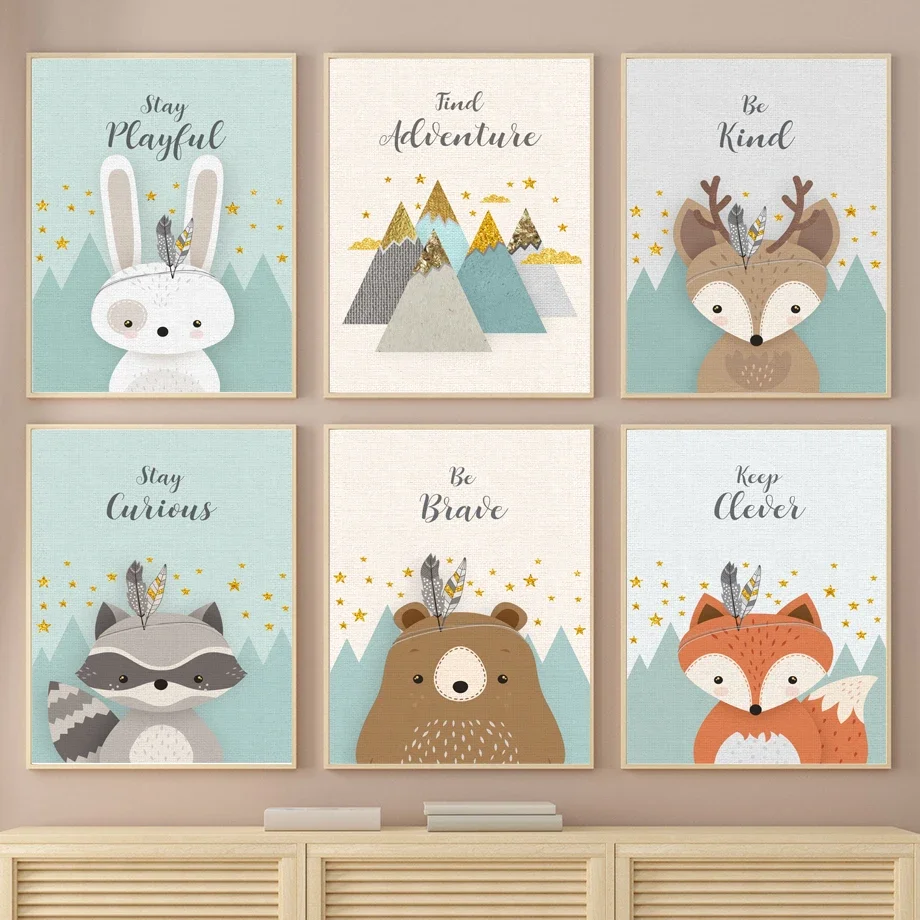 

Bear Rabbit Deer Raccoon Fox Wild Nursery Wall Art Canvas Painting Nordic Posters And Prints Wall Pictures Baby Kids Room Decor