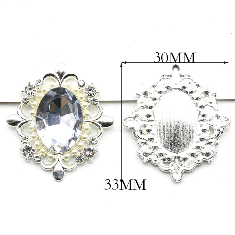 New 30 * 33MM 10 Piece Alloy Plated Gold And Silver Oval Acrylic Pearl Flower Tray DIY Jewelry Accessories Hair Accessories