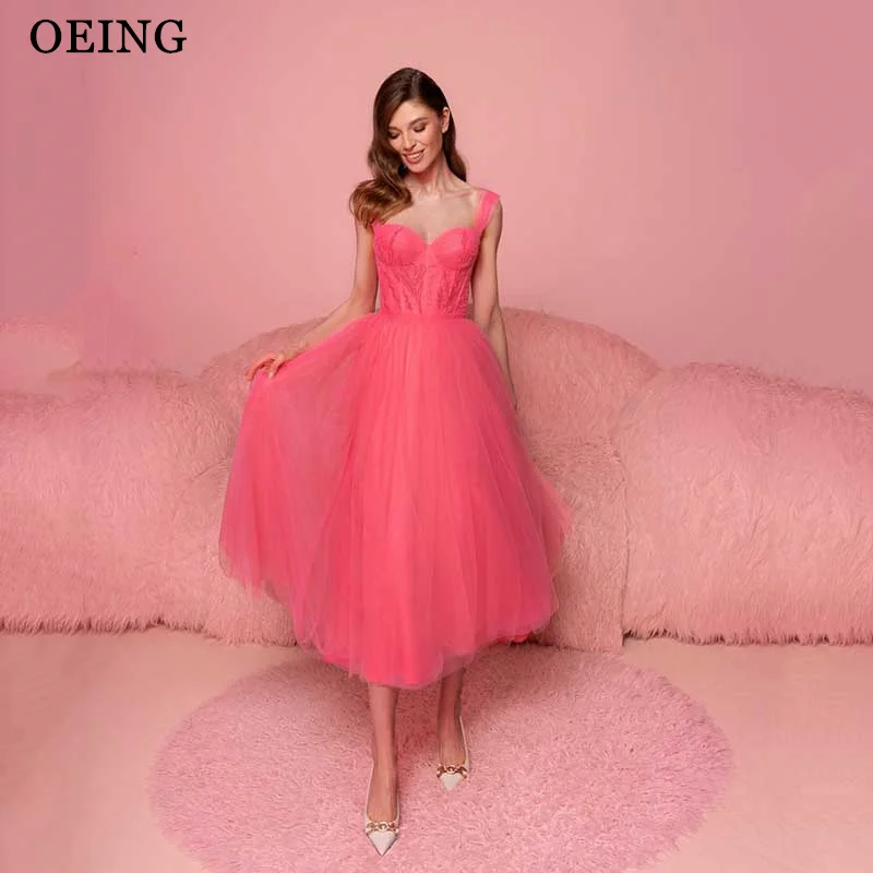 

OEING Elegant Blush Pink Long Evening Dresses Simple Lady Tulle Bolero Stretch Tea Length Satin Corset Formal Party Prom Gowns