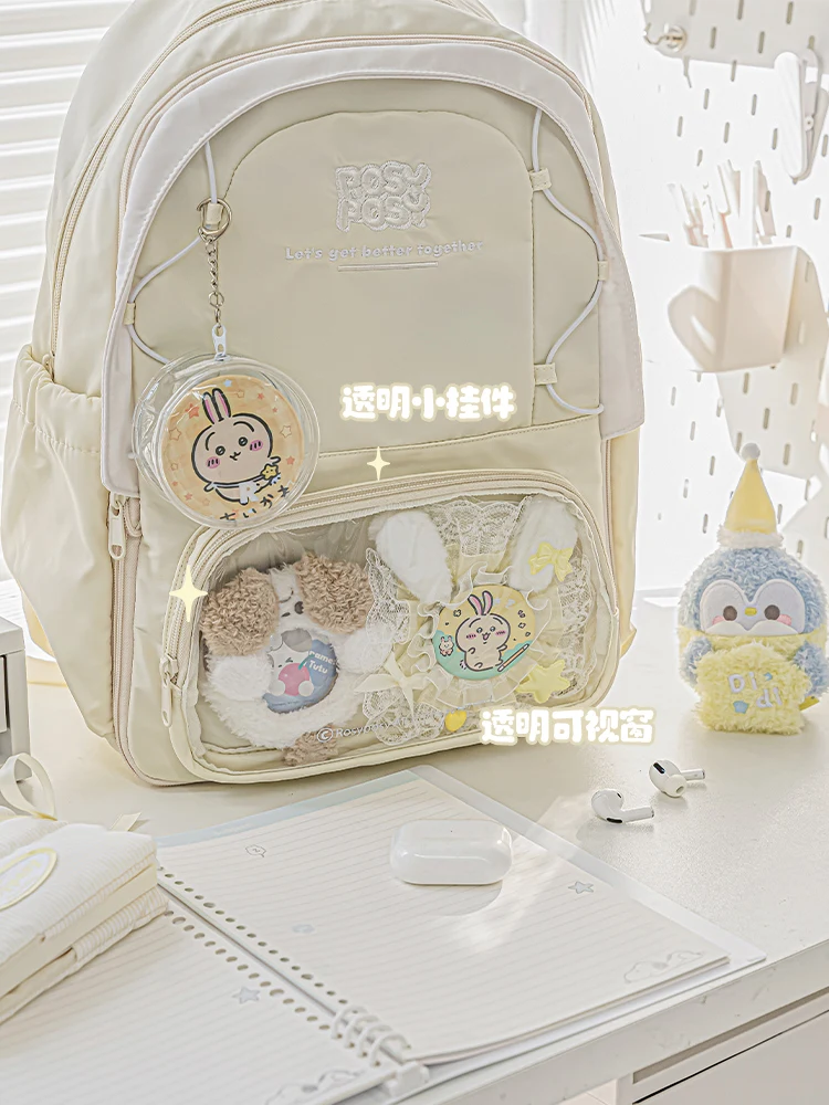 Original Sweet Girls Black Backpack Schoolbag Large Capacity School Trip Shoulder Women's Y2k Bag Transparent Itabag
