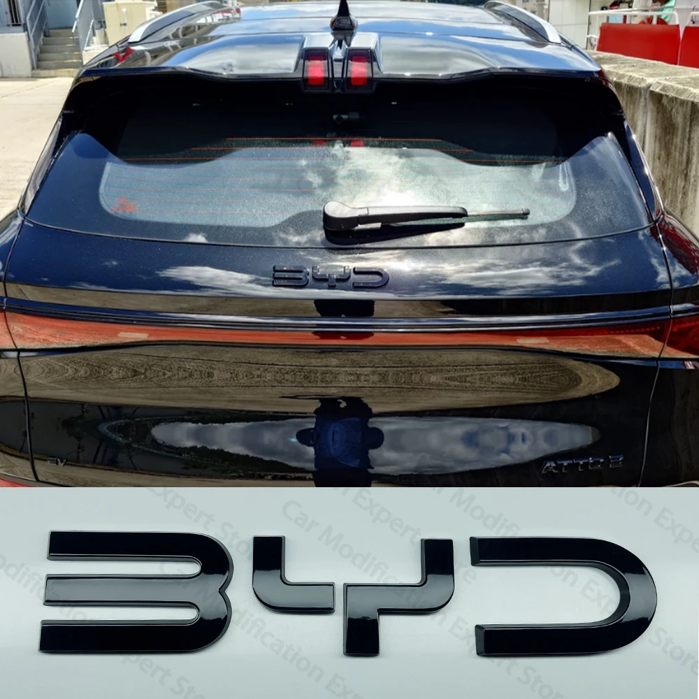 For BYD ATTO 2 Front Rear Emblem Black Badge Letter Full Set Blackout Kit Glossy Black