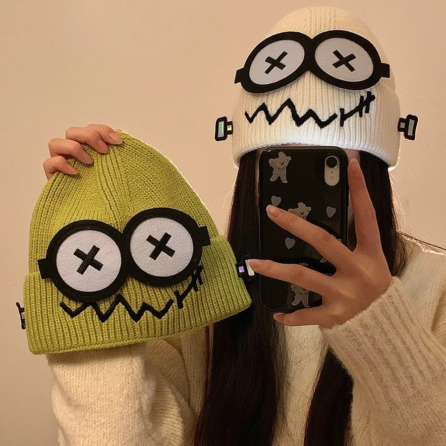Cute Funny Knitted Wool Hat Women New Autumn Winter Style Warmth Student Couple Head Covering Ear Protection Hat Christmas Gift