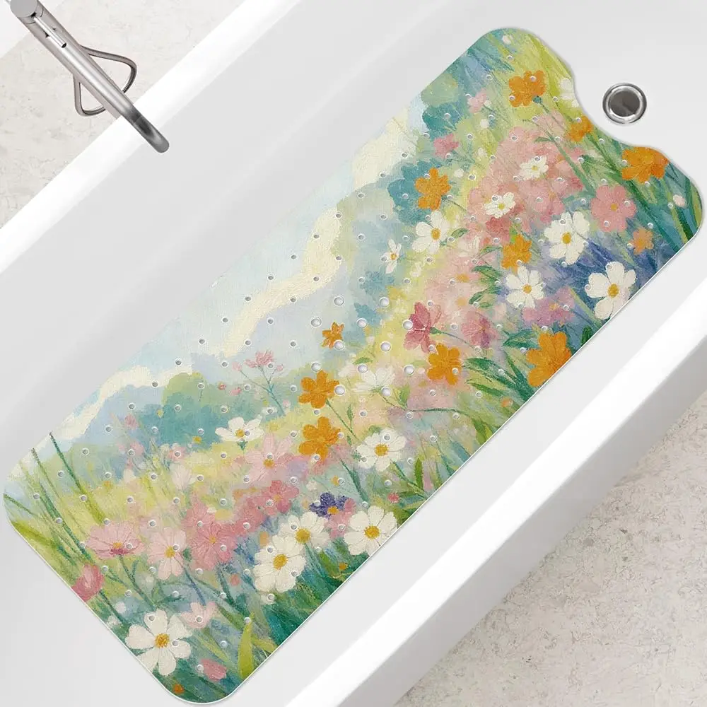

Красочный цветочный коврик для ванной, нескользящий, 40 x 16 дюймов, для женщин, удлиненный, для душа и ванной комнаты, размер M