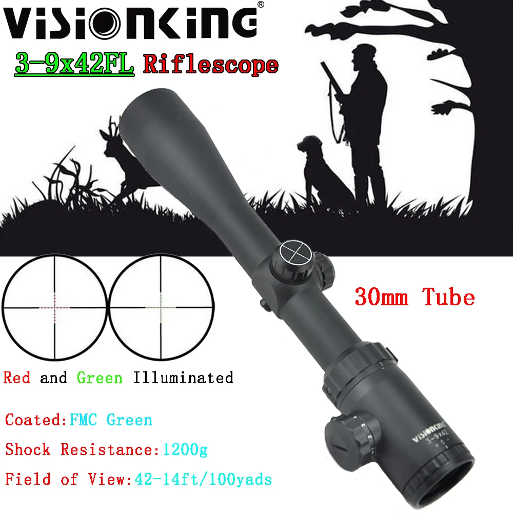 

Прицел Visionking 3-9x42 FMC, широкоугольный красный с Mil-dot с подсветкой, снайперский страйкбольный тактический охотничий оптический прицел для.223.308