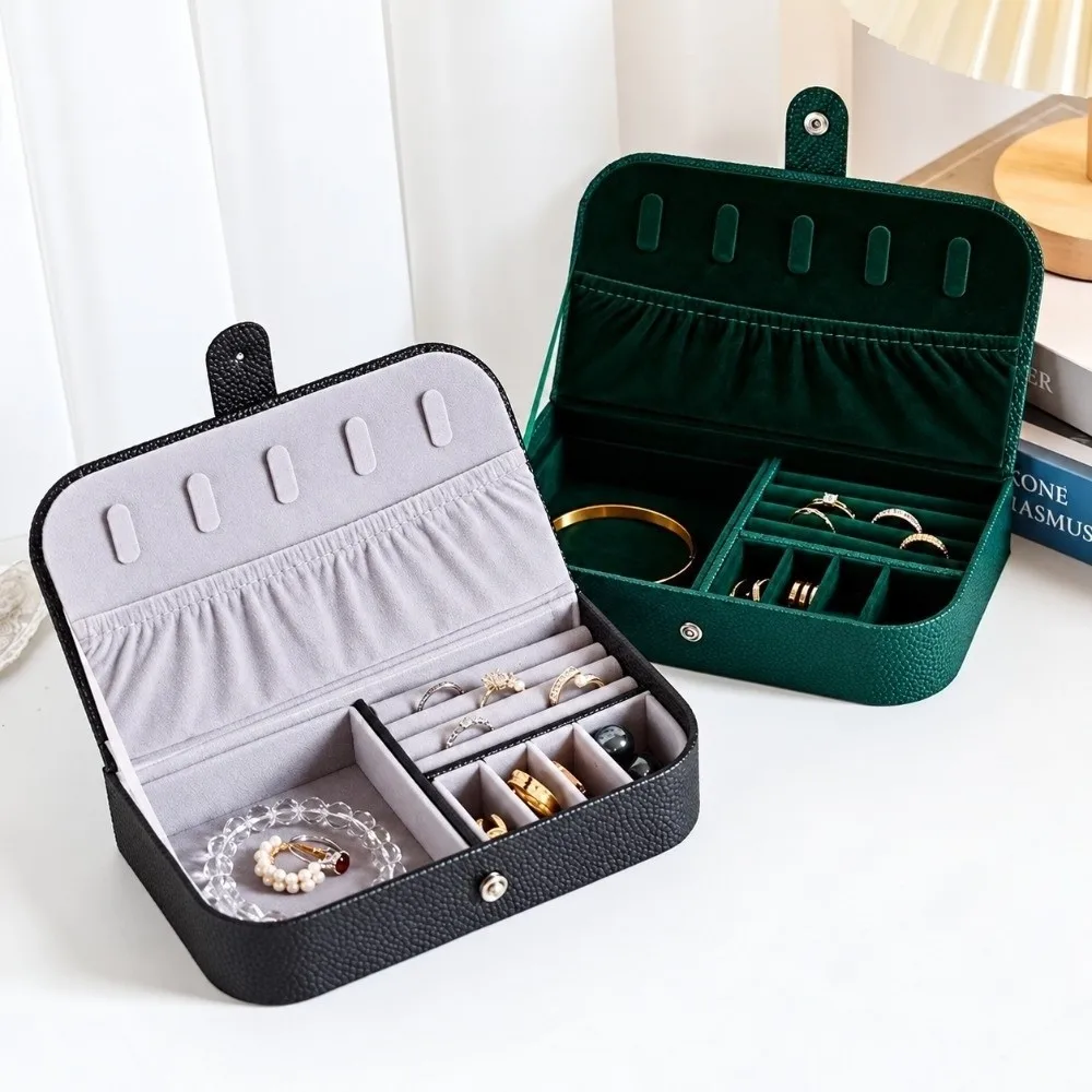 Retro Lychee Pattern Jewelry Box Leather Multi Functional Earrings Display Box Jewelry Organizer Ring Earrings Necklace Bracelet