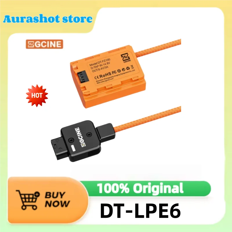 ZGCINE DT-LPE6 D-Tap to LP-E6NH Dummy Battery w/ Braided Wire DC Coupler Accessory for Canon R/R5/R6/R7/5D Mark II III IV Camera