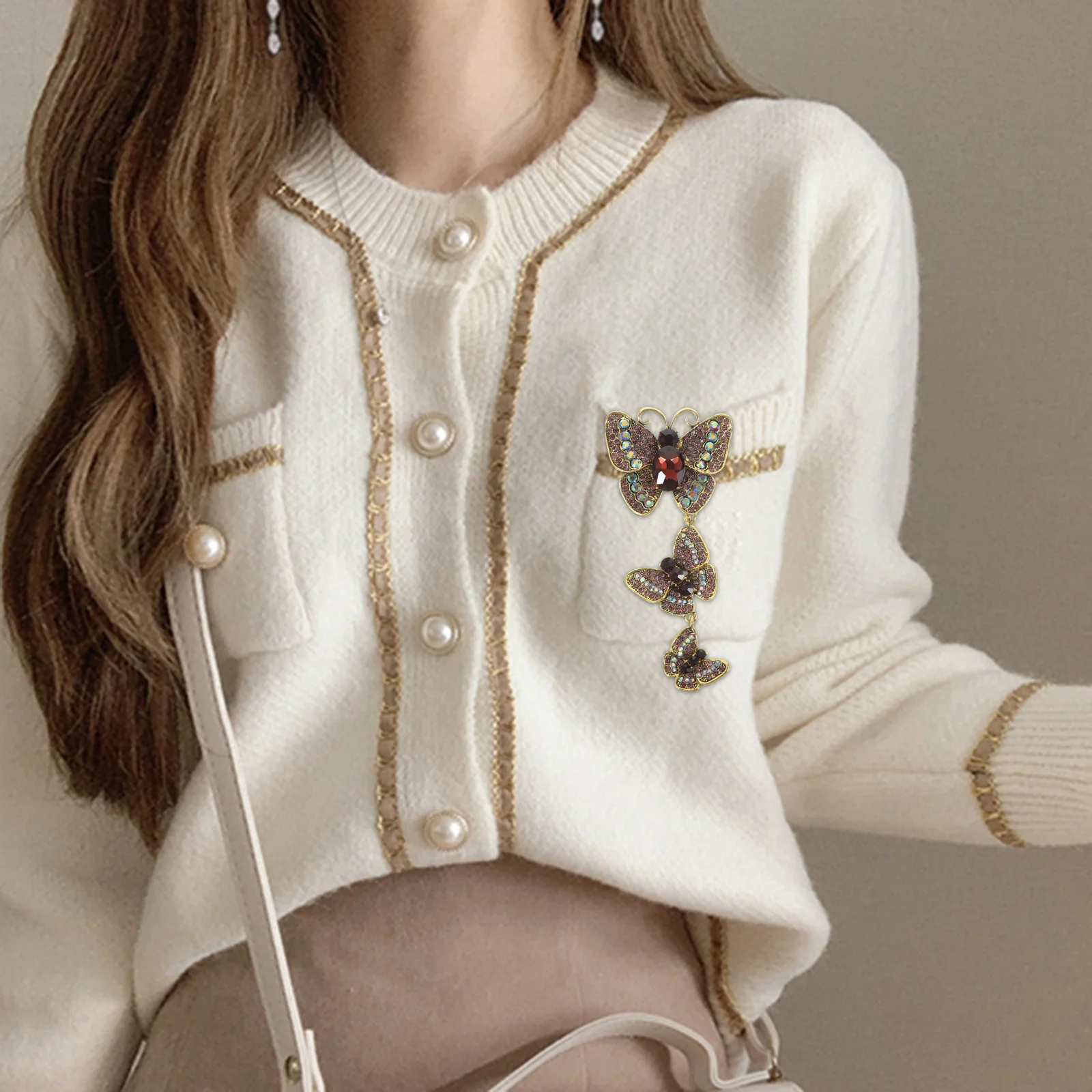 Broche de borboleta roxo strass pino xale cachecol chapéu lapela jóias para roupas femininas acessório terno decoração moda