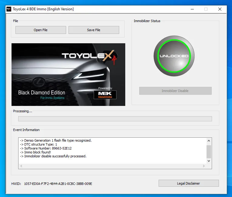 2024 Toyolex4 Toyolex 4 BDE IMMO OFF Software for Toyota Lexus and Hino N04 ECU SUPPORTS GENERATION 1/ 2 AND 3 FILES