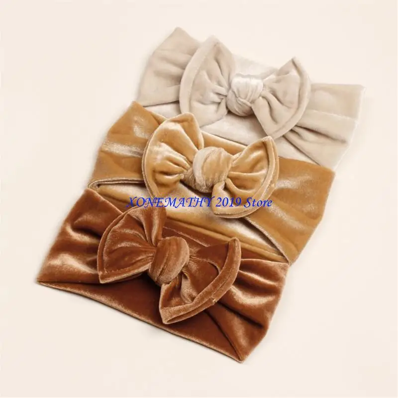 

F42F Velvets Bows Girl Hairband Elastic Soft Baby Headband Children Turban Headwear