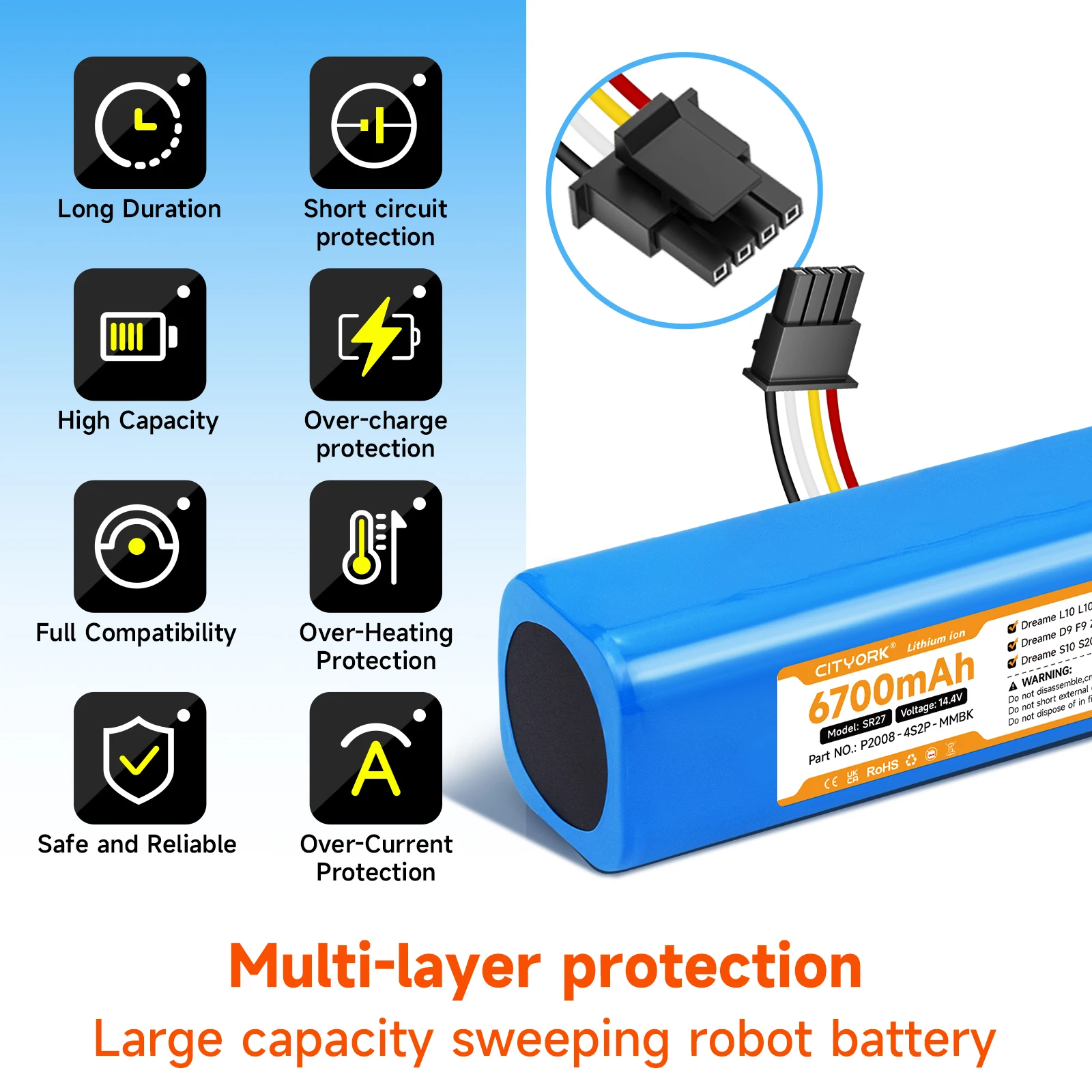 CITYORK 6700mAh Sweeping Robot Battery For Dreame L10 D10 Ultra/ Pro / Plus, D9 F9 Z10 W10 Pro/Max Plus, S10 S20 S30/X10+ X20+ E