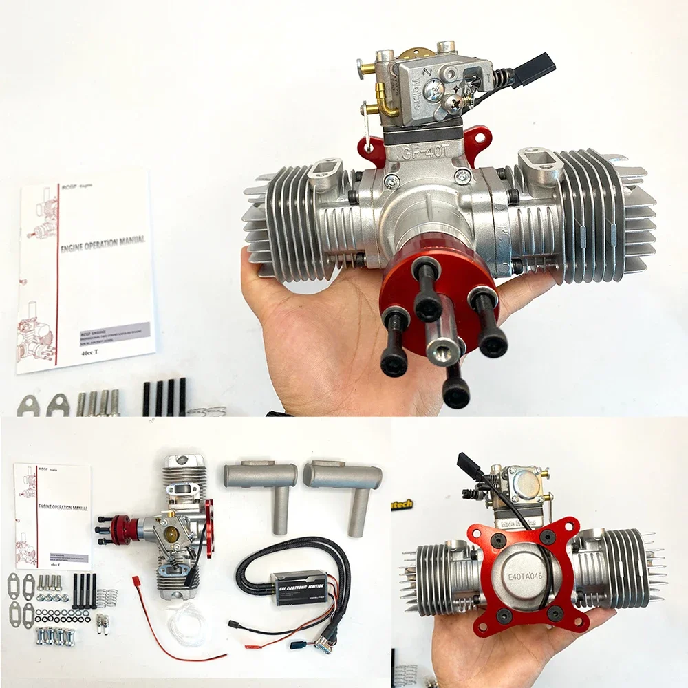 RCGF 40CC T Motore a benzina bicilindrico a due tempi con marmitta/accensione/spia per giocattoli con motore a combustibile per aereo modello RC