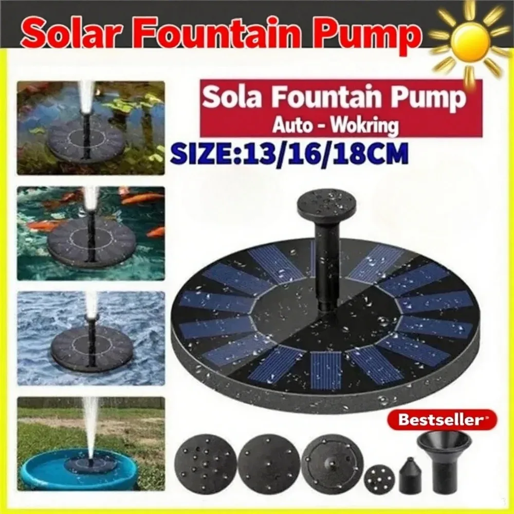 

13cm, 16cm, 18cm Solar Fountain Pumps - Ideal for Outdoor Garden Pools, Bird Baths, Small Ponds. 8-Nozzle Floating Model