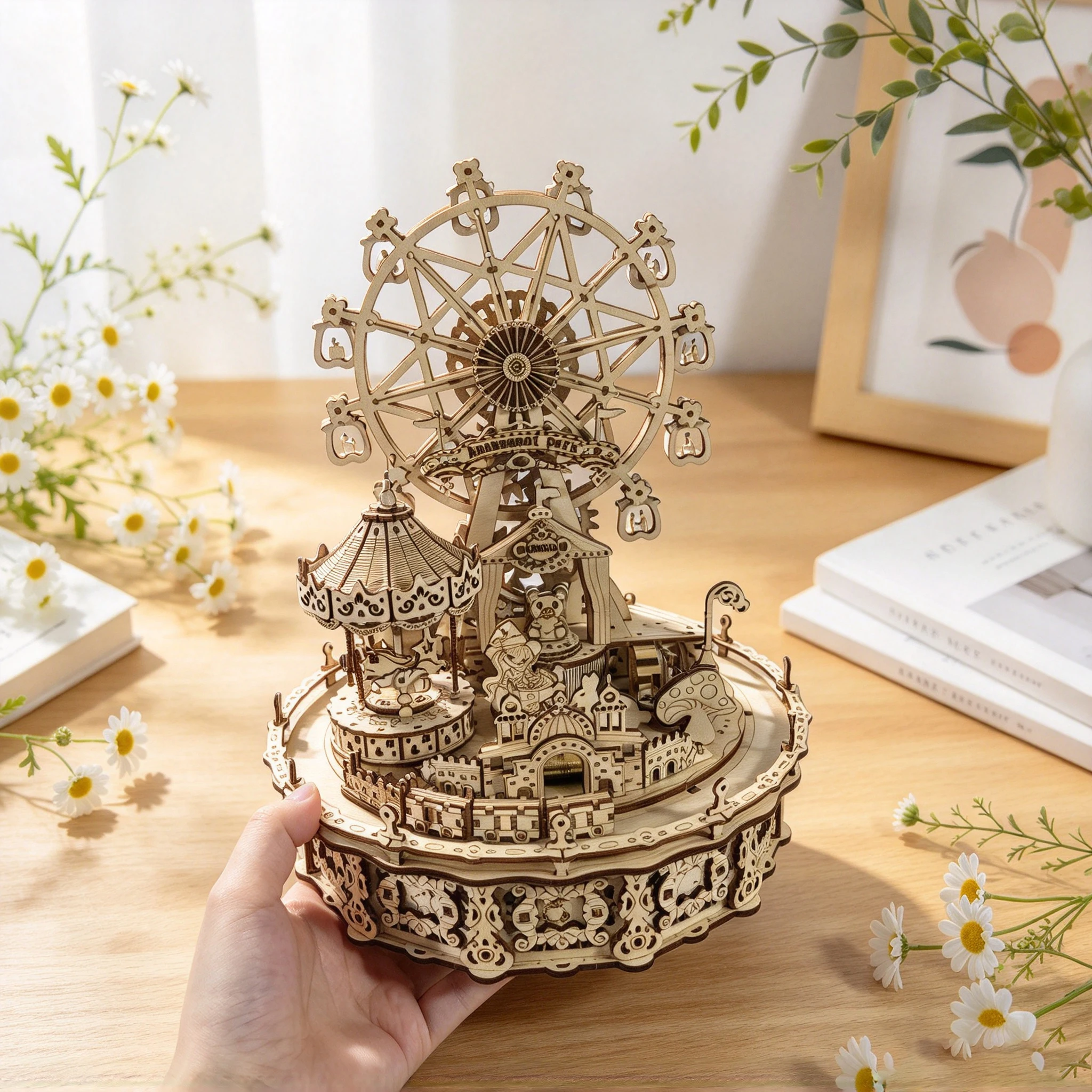 3D Wooden DIY Ferris Wheel Music Box Puzzle Model, Creative Decor, Great for Holiday Gifts, Halloween and Christmas Gifts