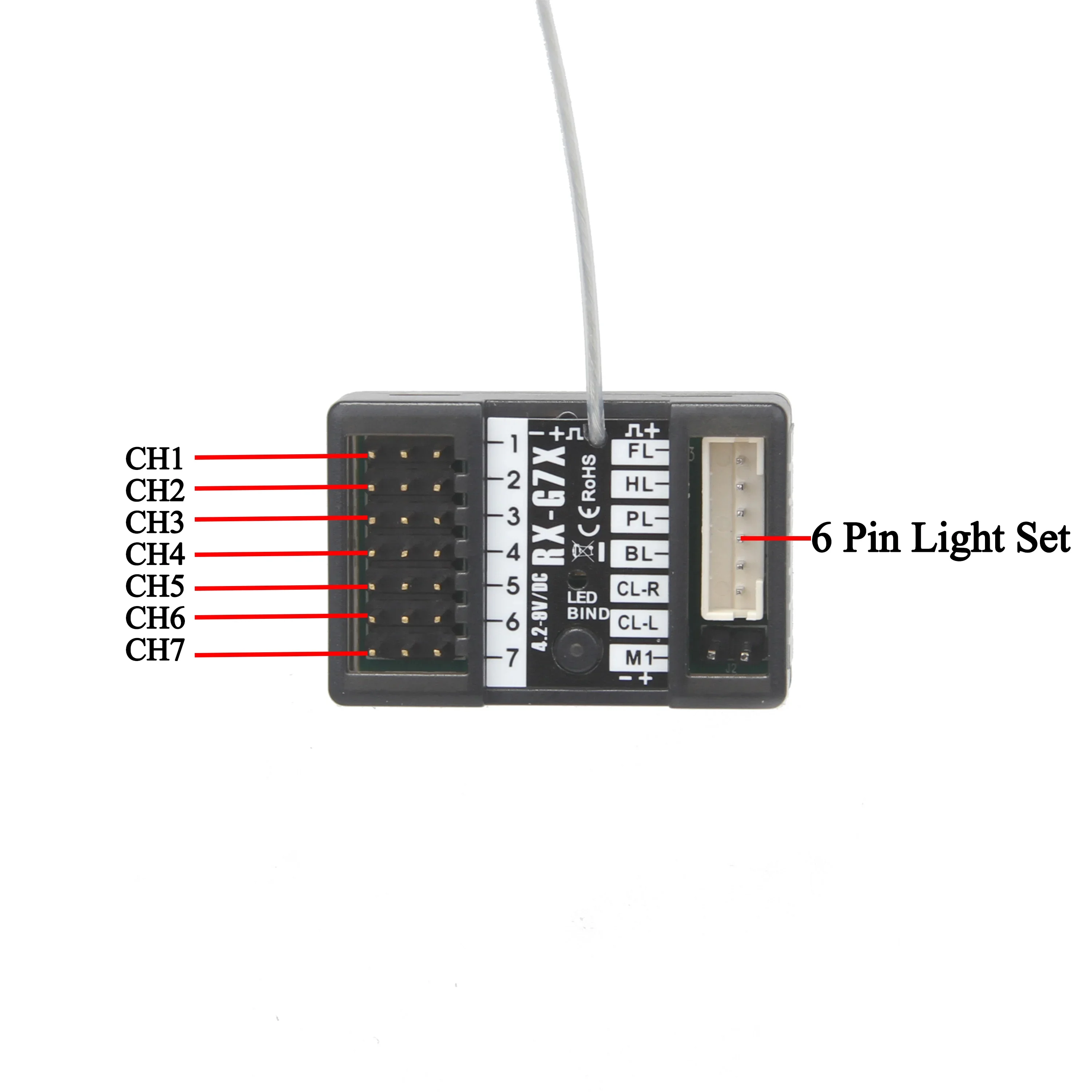 NEEBRC 7CH 2.4Ghz Sistema Radio Trasmettitore 6 Pin Spina Luce Ricevitore 7 Canali di Controllo Remoto per RC Auto MN99S MN82 MN168 MN128