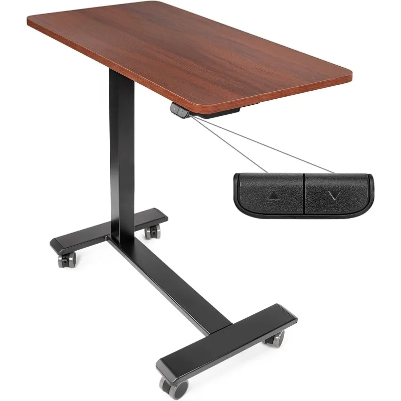 home.Medical Electric Overbed Table Bedside Height Adjustable  - Brown (Organic Modern)