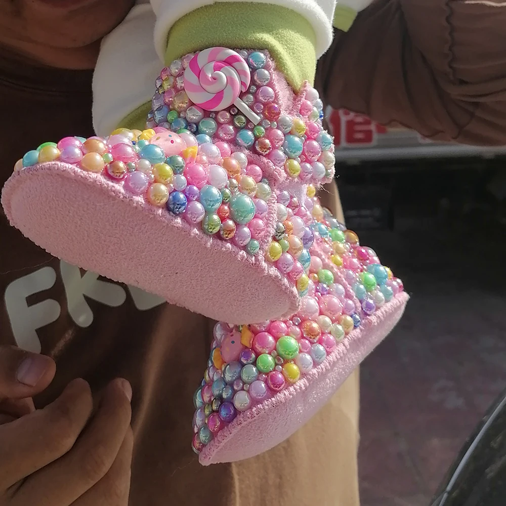 Handmade Bow Hairband Rhinestones Baby Girl Snow Boots Winter Shoes Comb First Walker Sparkle Bling Crystal Princess Shower Gift