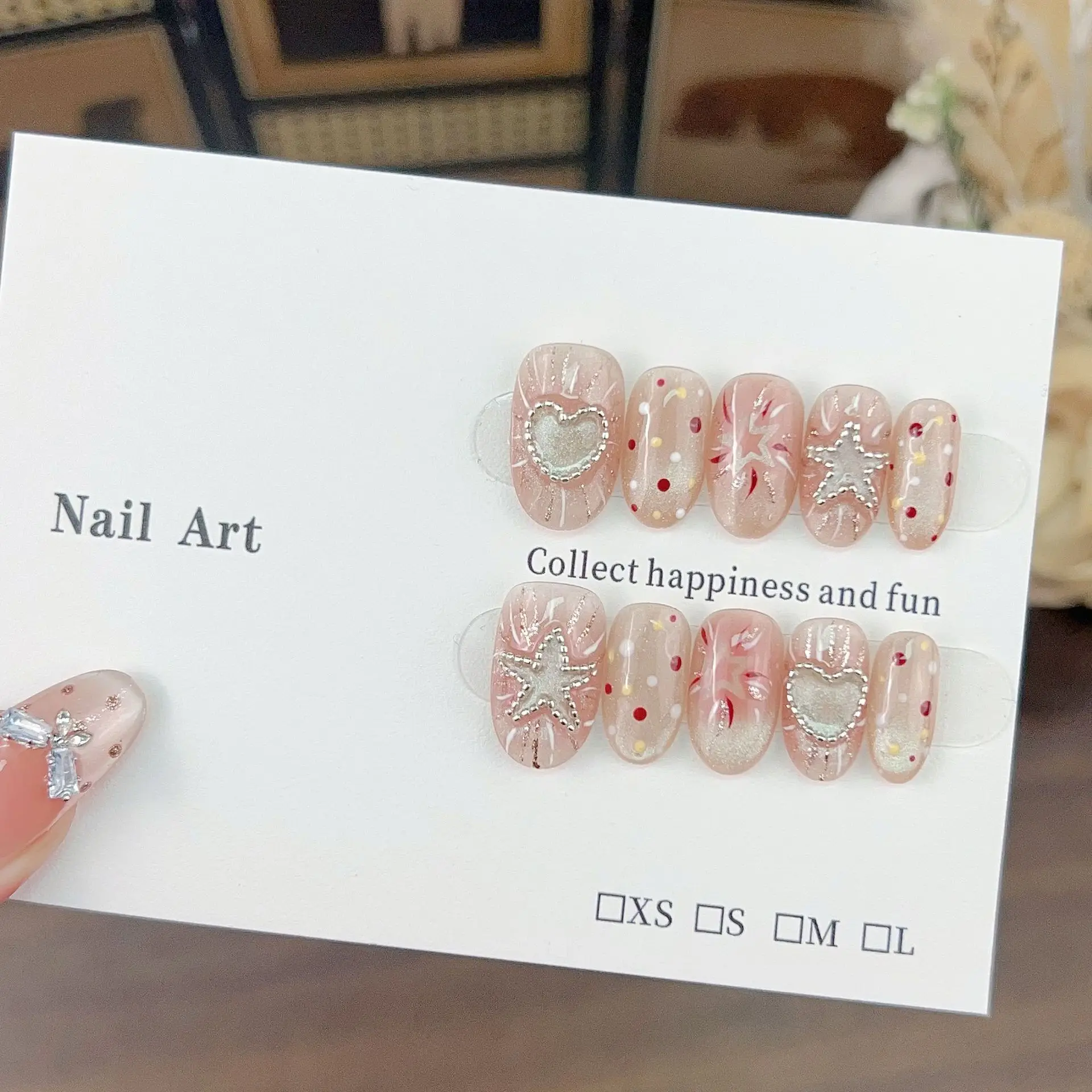 10 stuks schattige ster handgemaakte pers op nagels hart cat-eye nep nagel korte ladder nagelkunst voor dames en meisjes afneembare draagbare nagel