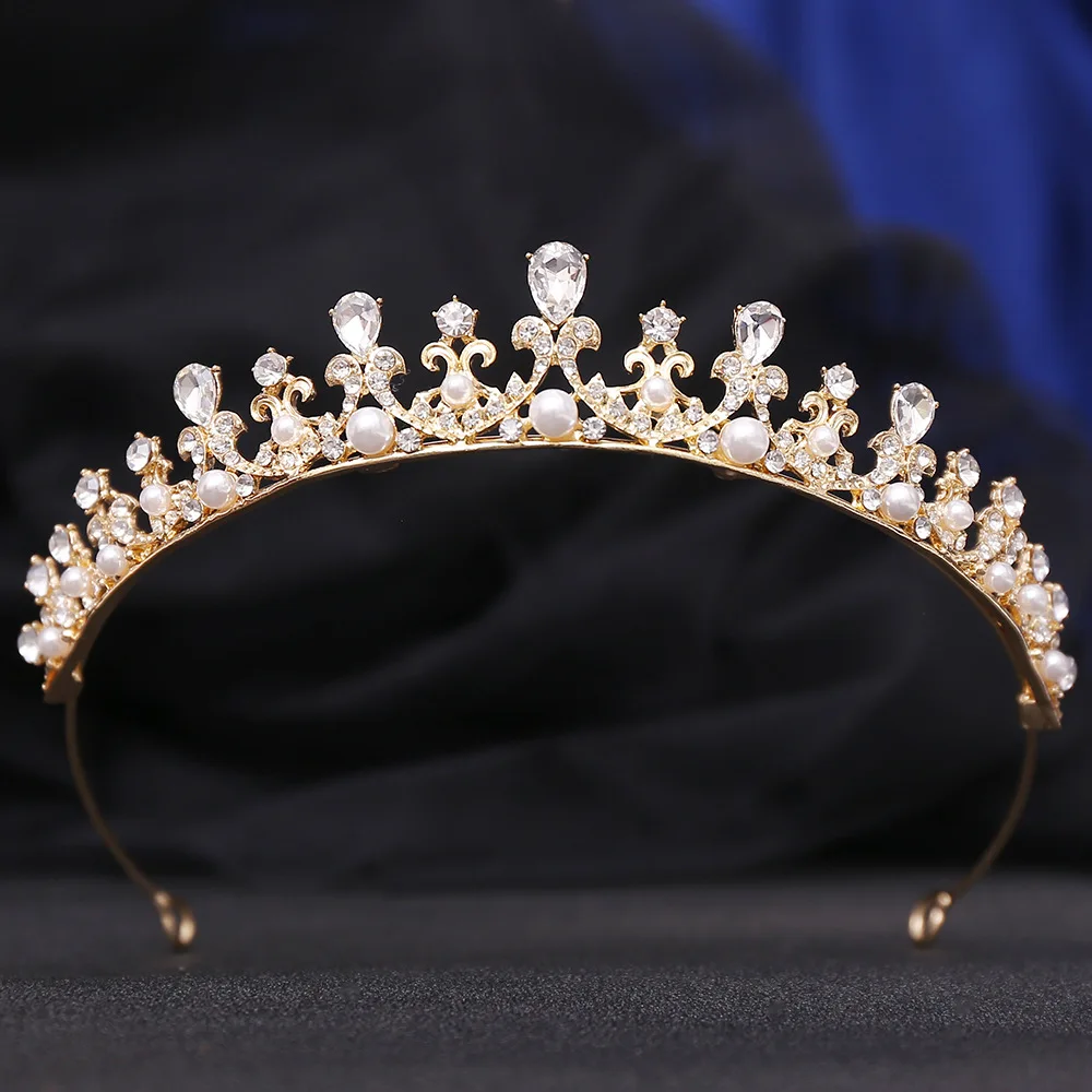 DIEZI 5 Colors Elegant Princess Pearl Crystal Tiara For Women Girls Wedding Birthday Party Crown Hair Dress Rhinestone Jewelry