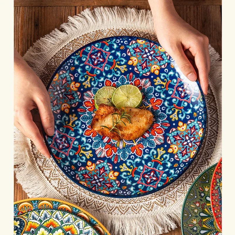 

8IN винтажные керамические тарелки, тарелки для стейка, тарелки в стиле вестерн, плоские тарелки и неглубокие тарелки, тарелка для яиц для макарон