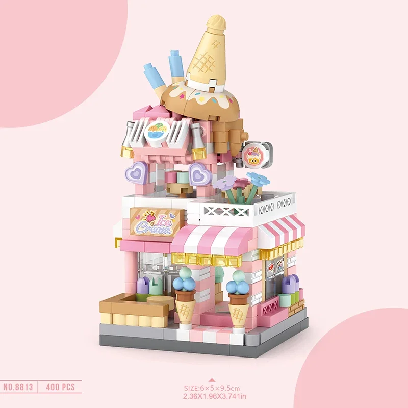 City Street View Building Block Set Mini DIY Ice Cream Coffee Flower Shop Model Building Ideal Toys for Home Decor