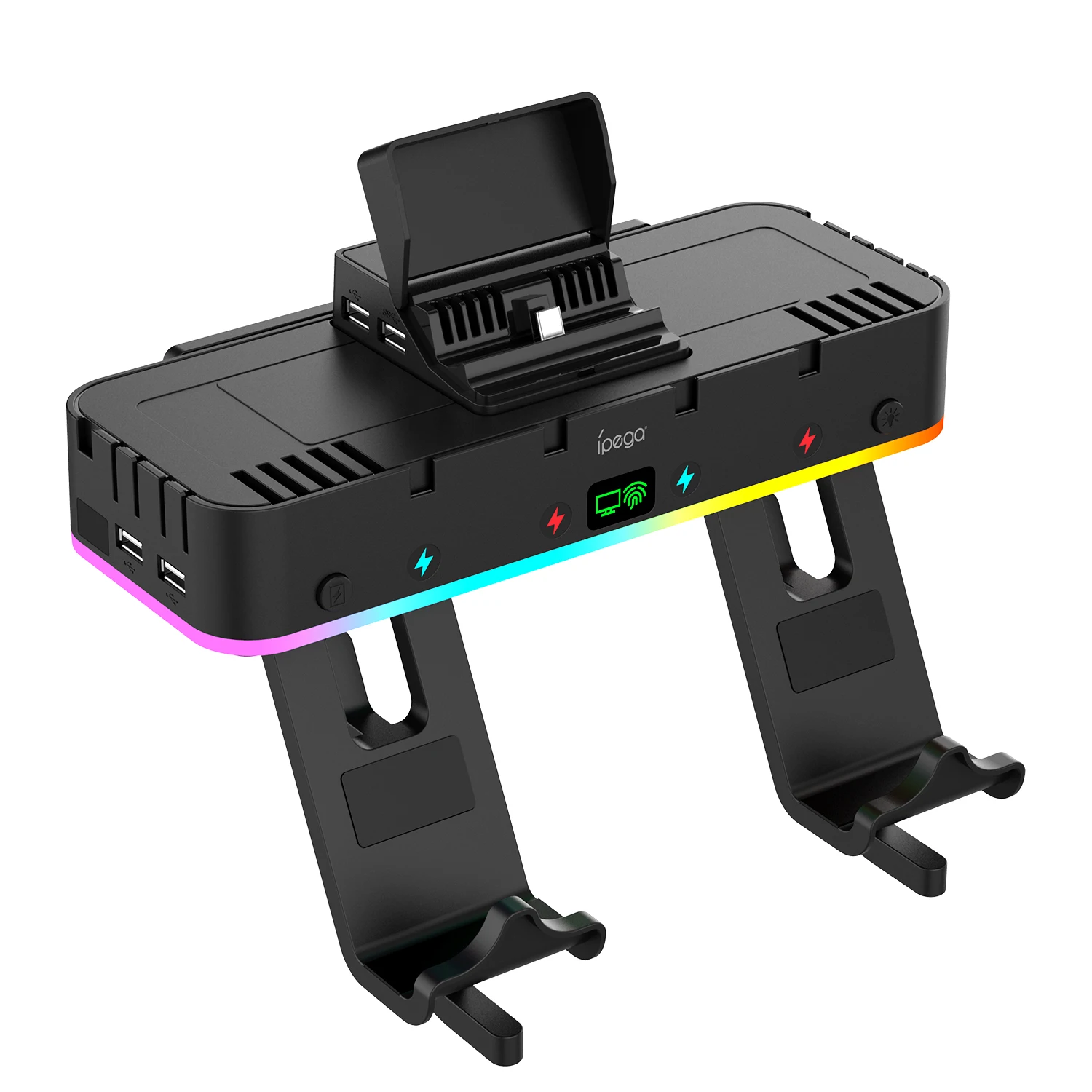 IPEGA RGB Switch TV Docking Station & Wall Mount for Switch/OLED & Joycon, Controller Charging Dock Base with 15 Light Mode