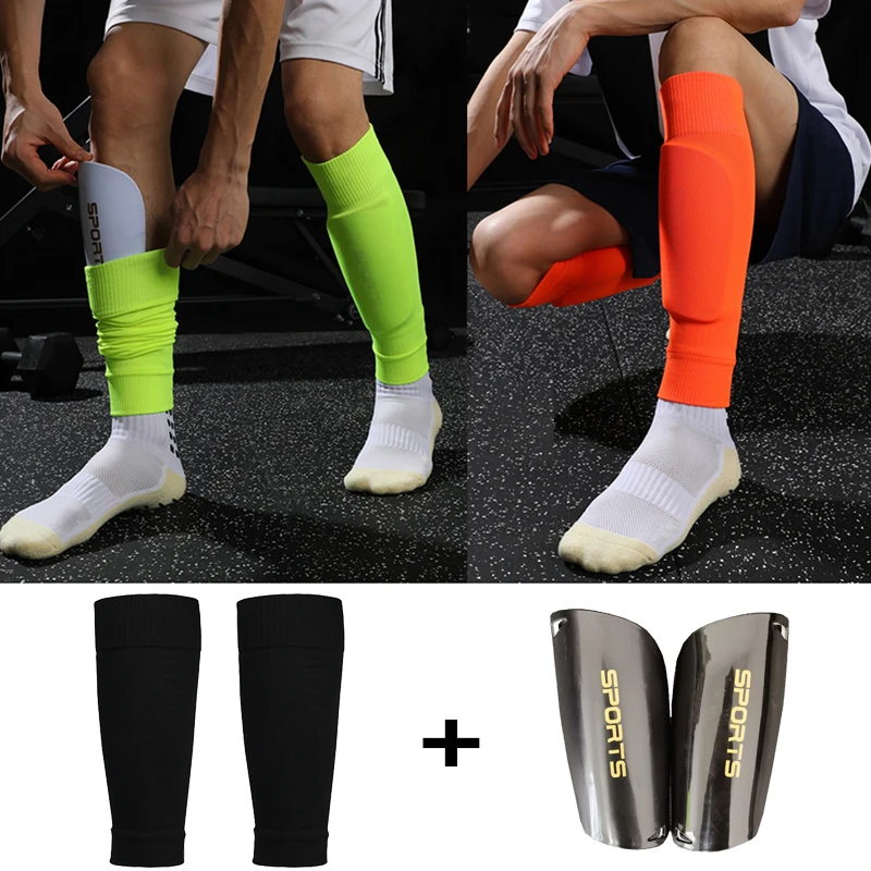 A Set Elasticity Soccer Shin Guards Adults Kids Sports Leg Guard Cover Calf Sleeve Football Pads Protection Gear Kicking Ball