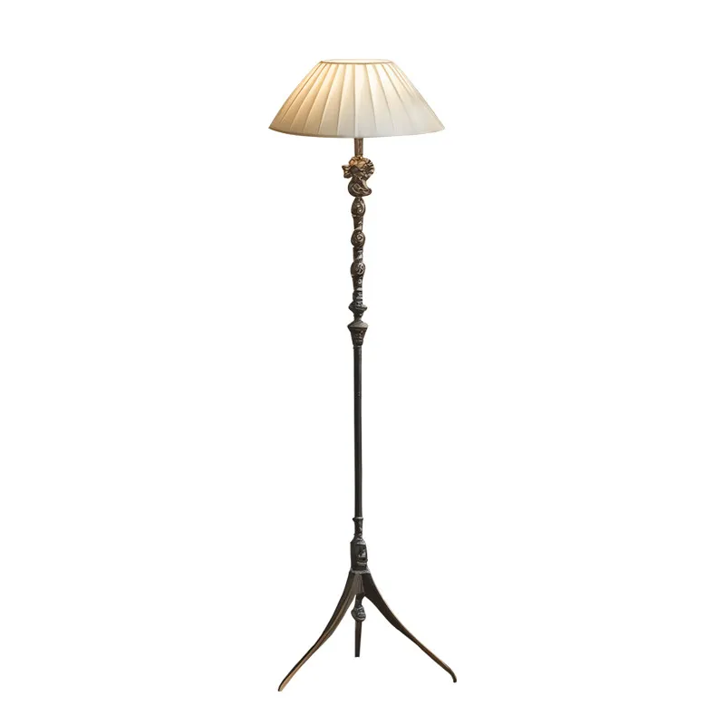 French antique floor lamp, vertical atmosphere lamp next to sofa in living room, bedroom study, advanced sense of retro floor la