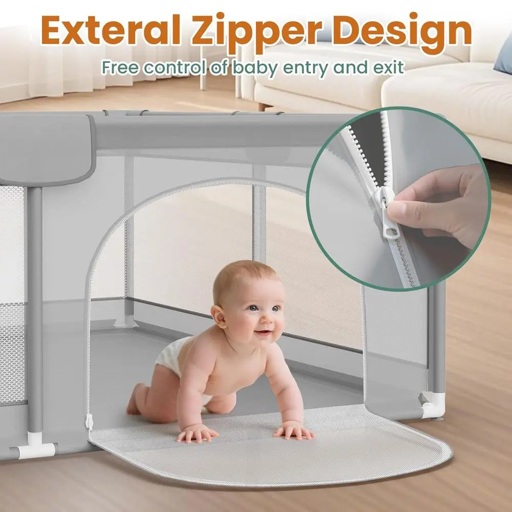 روضة أطفال كبيرة جدًا مقاس 71 × 59 بمقابض و50 كرة للرضع من عمر 6 إلى 12 شهرًا - منطقة لعب داخلية آمنة