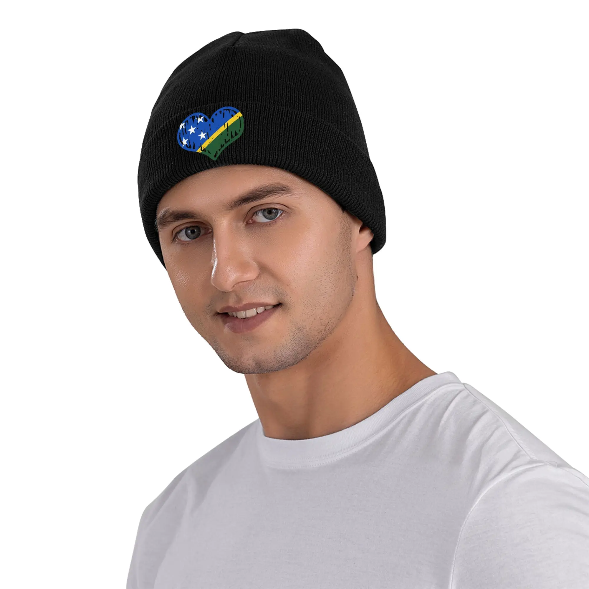 Solomon Islands Flag Heart Love Knitted Hat for Women Men Beanies Autumn Winter Hats Acrylic  Casual Caps