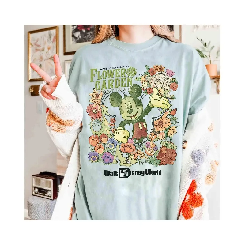 Camisa Vintage Mickey Disney Epcot International Flower and Garden Festival Camisa Epcot Center Camisa de capa base de algodón para todas las estaciones