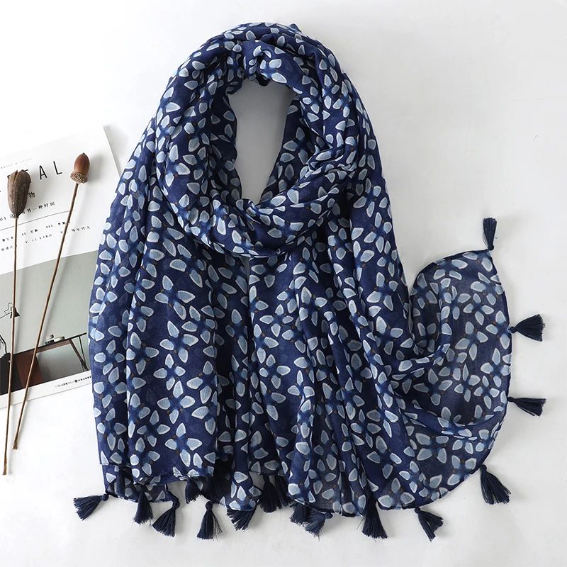 90*180CM New Fashion Printed Soft Linen Cotton Scarf Shawls Abstract Floral Tassel Viscose Scarves Lady High Quality Long Hijab