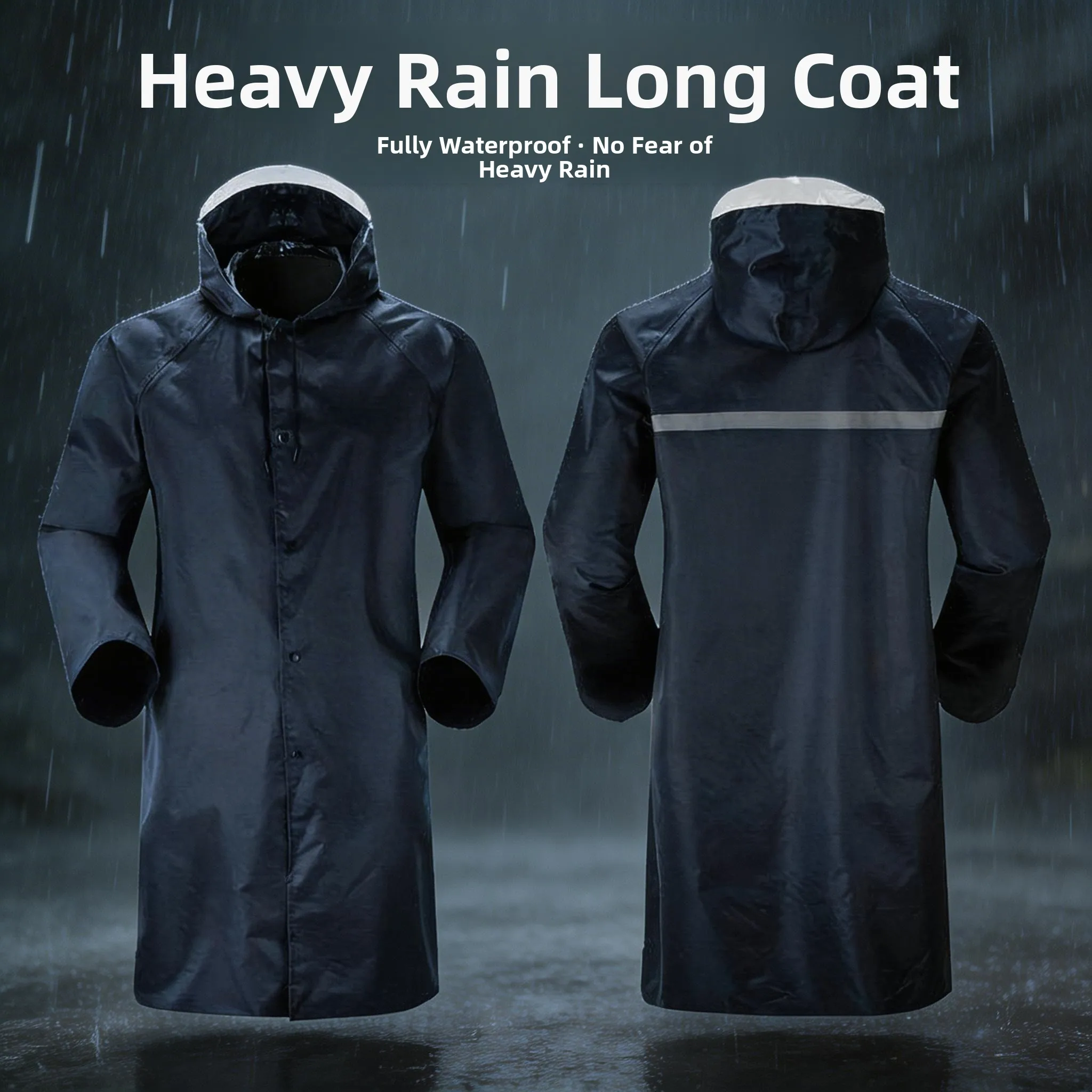 Men's Long Thickened Outdoor Raincoat Full Body Waterproof Adult Workwear Hiking Reflective Construction Site Rain Poncho