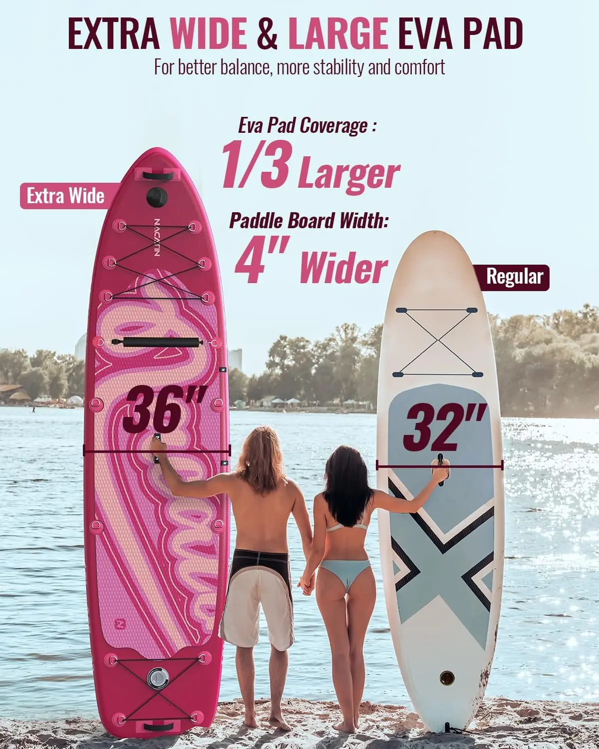 12' Extra Large Inflatable Stand Up Paddle Board with Seat, Wide 36