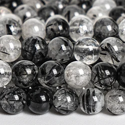Natural Black White Rutilated Quartz Beads Small Round Loose Beads DIY Jewelry Making Necklaces Bracelets 4MM