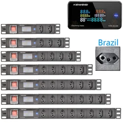 Brazil socket PDU power strip distribution unit 2-8 way socket, with ampere/volt/watt digital display instrument with switch