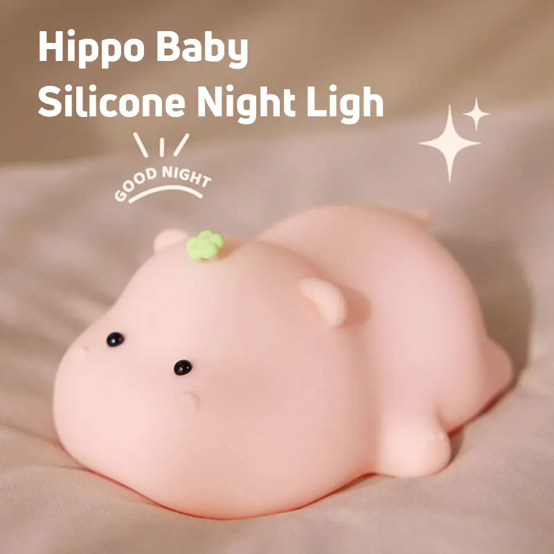 

Hippo Baby Silicone Night Light LED Squishy ovelty Animal Lamp 3 Levels Dimmable Nursery for Kids Decoration Fun Cartoon Gift