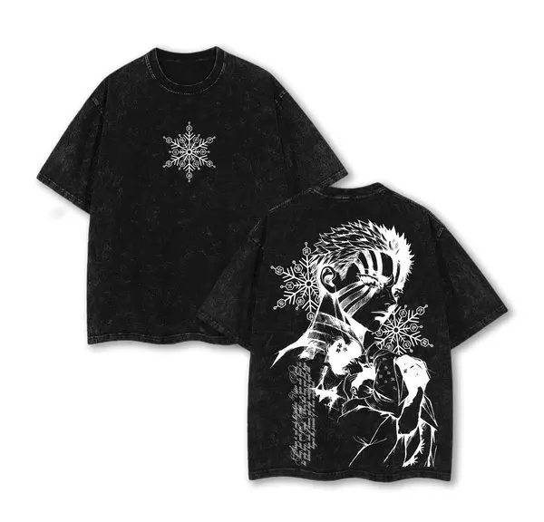 2026 New Hot Summer Demon Slayer Akaza Wash T-shirt Man Women Tee Summer Y2k Streetwear Oversized Vintage Anime Print Casual Top