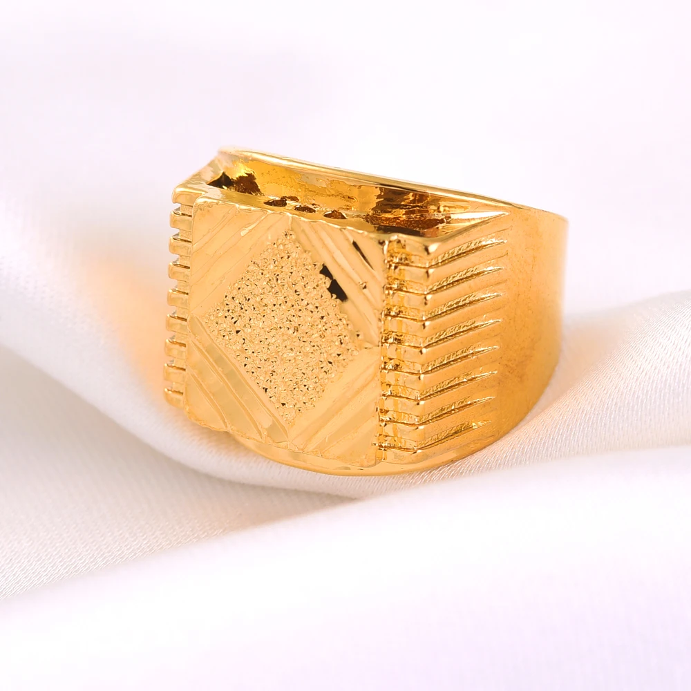 Peace Nicely Classic Women Mid-East Dubai  Arab Wedding Jewelry Gift Ethnic 24K Gold Plated Big Yarn-cuttingFingger Ring