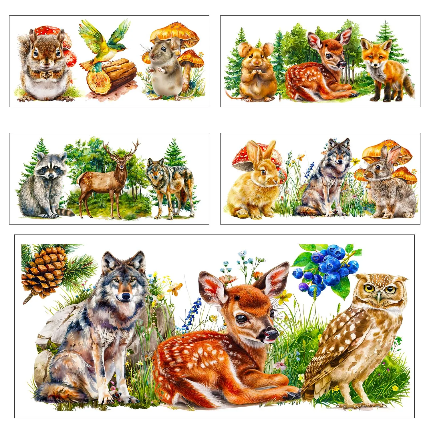 5 Sheets Wild Animals Theme UV DTF Sticker Waterproof Party DIY Decals 3D transfers uvdtf Tumbler Stickers 16oz uv dtf cup wraps