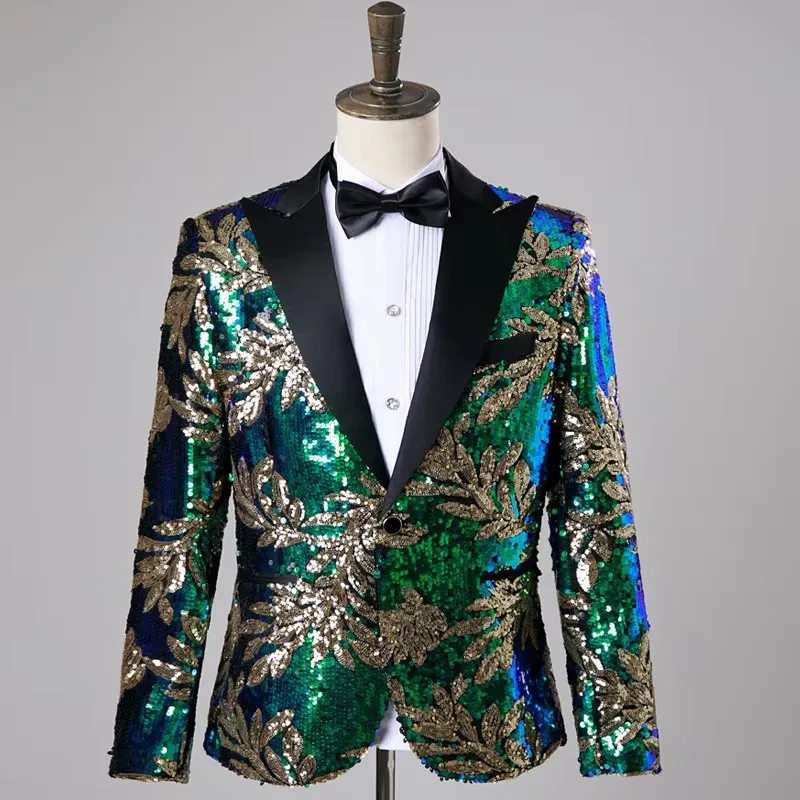 

Men's Slim Gradient Color Sequins Embroidery Blazer Fit Shiny Suit Jacket Singer Stage Concert Host Party Performance Tuxedo