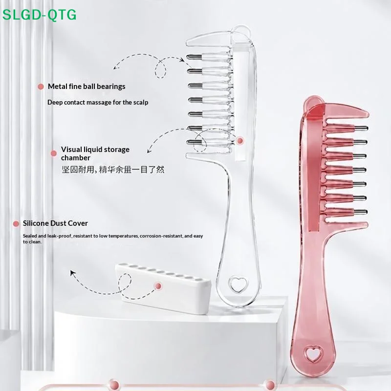 NEW Unisex Transparent Essential Oil Applicator Massage Comb With Built-In Liquid Reservoir, Rolling Metal Teeth, Suitable Care