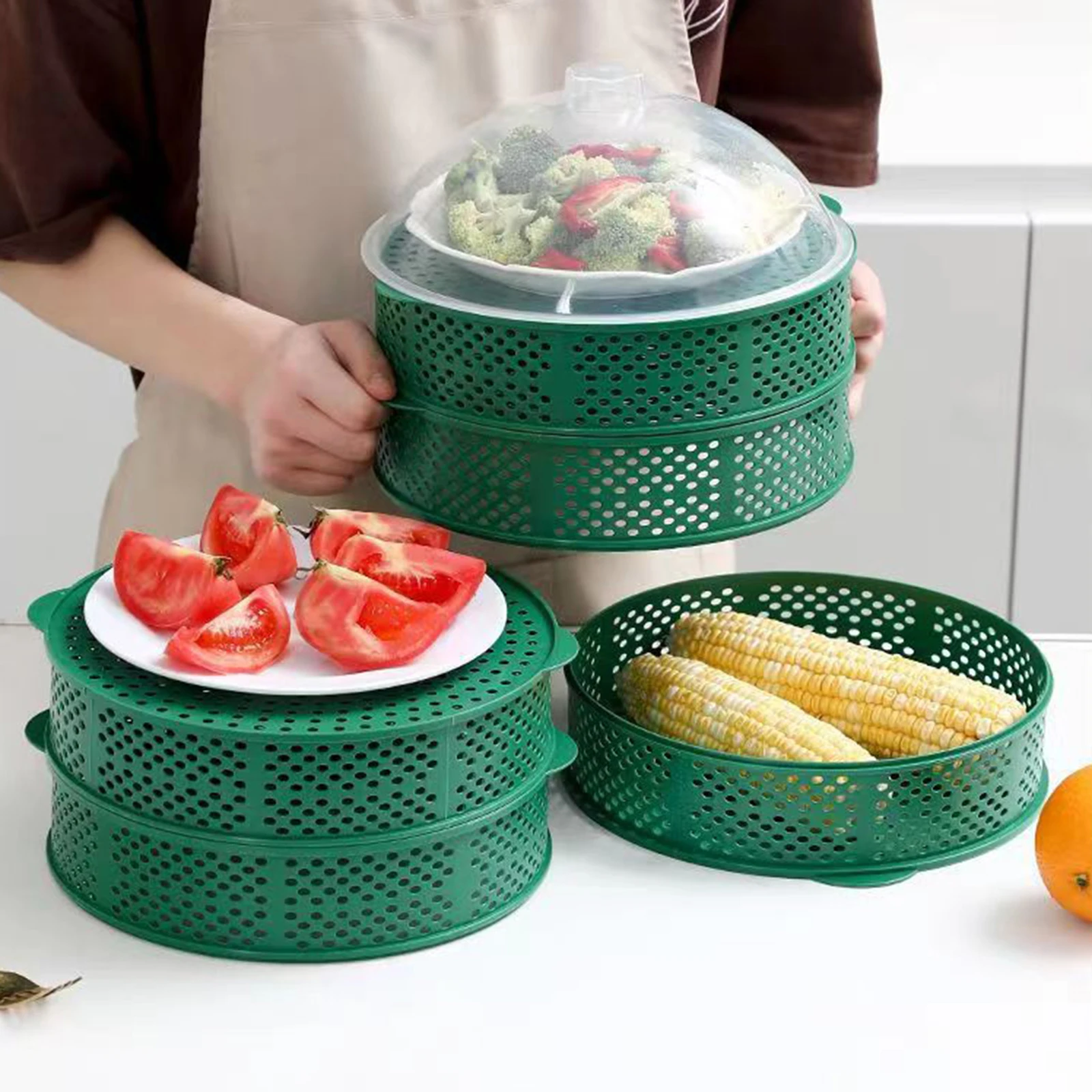 6 Layer Food Cover Stackable Vegetable Fruit Storage Tray Draining Basket for Barbecue Camping Party Supplies Home Restaurant
