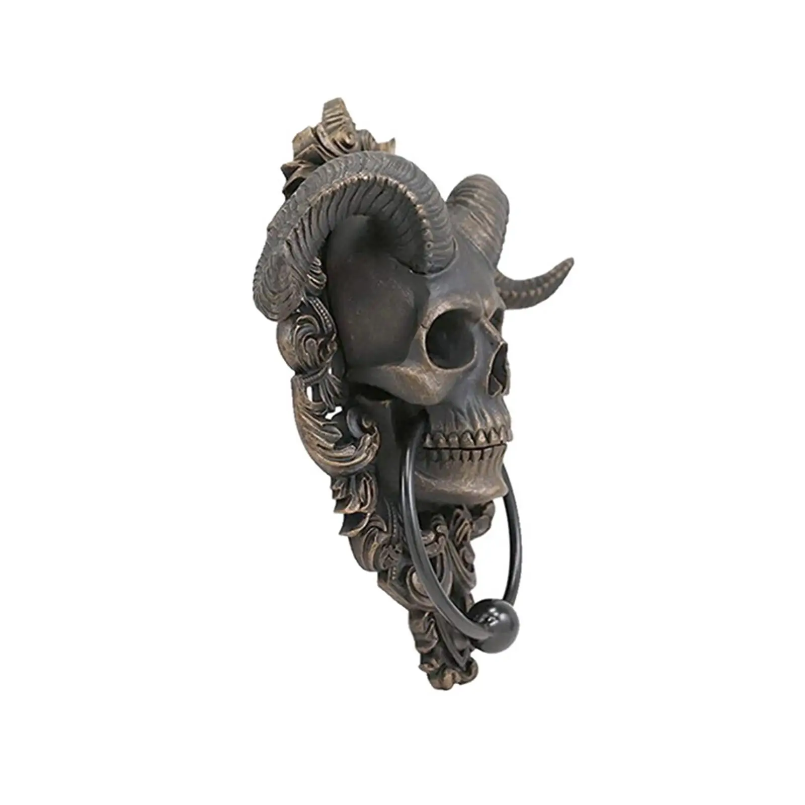 Decorative Goat Skull Head Door Knocker Resin Animal Statue Wall Art for Halloween Party Front Door Decoration