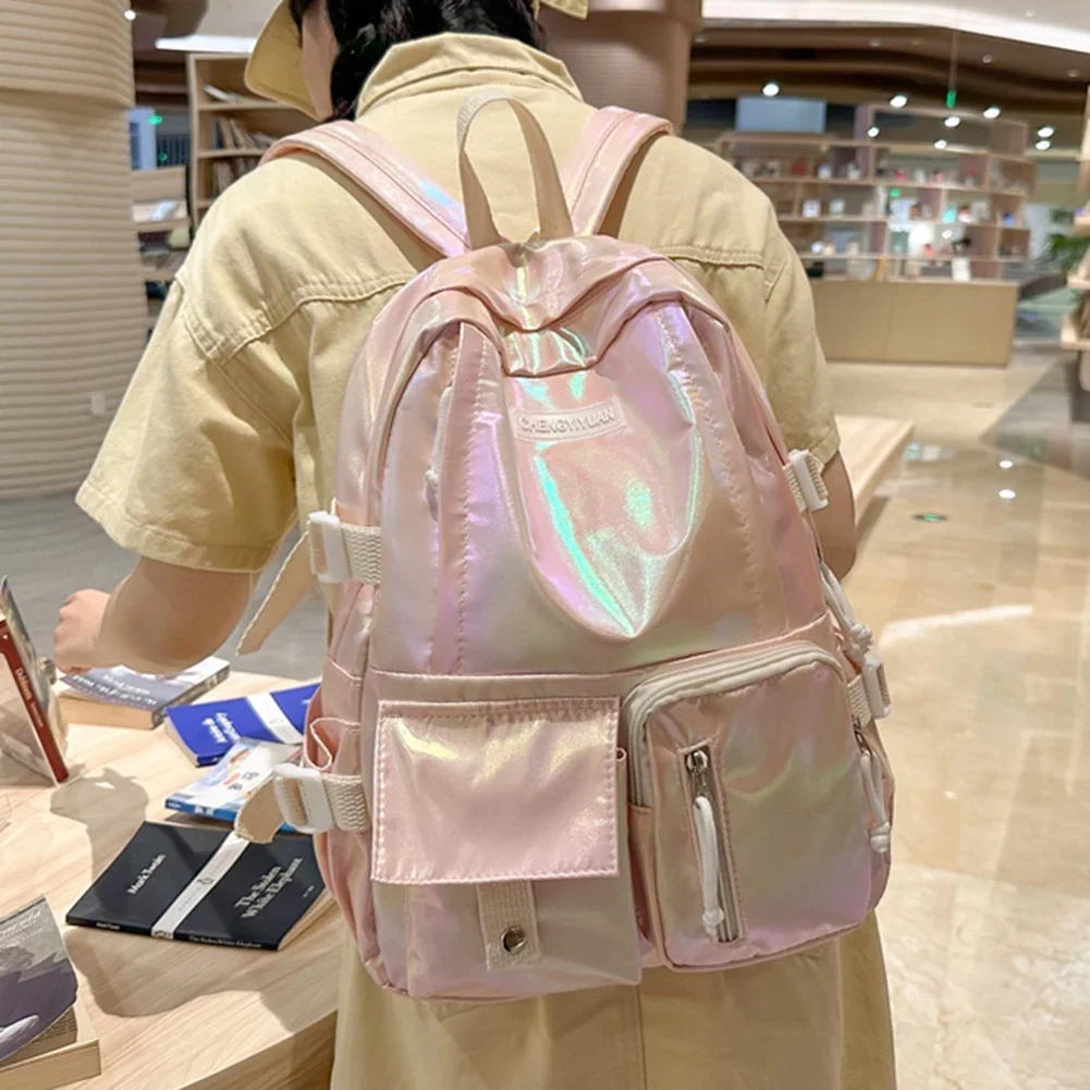 

Nylon Backpack for Women Laser School Backpack for Girls Teens Students Schoolbag Travel Laptop Double Shoulder Book Bag Mochila