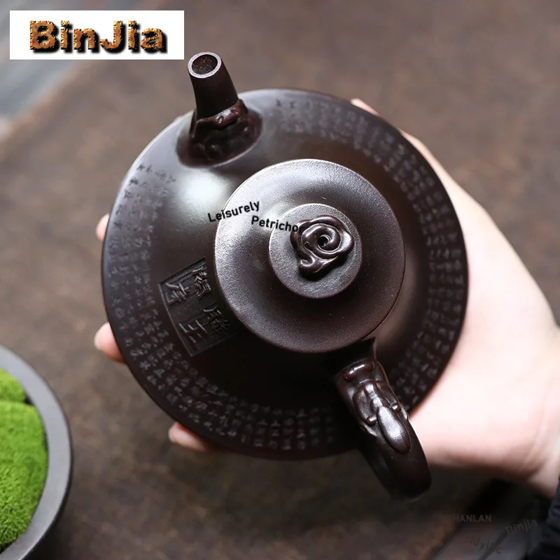 250 مللي ييشينغ القديمة الأرجواني الطين أباريق الشاي اليدوية الشعرية النثر سحابة موقد وعاء الخام الخام الخام البرونزية الطين غلاية Zisha طقم شاي الحلي #3