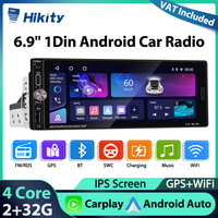 Hikitty '2 + 32G Car Stereo 1Din Android Car Radio WIFI GPS Navigation Carplay Android Auto FM RDS USB 4core Multimedia Player