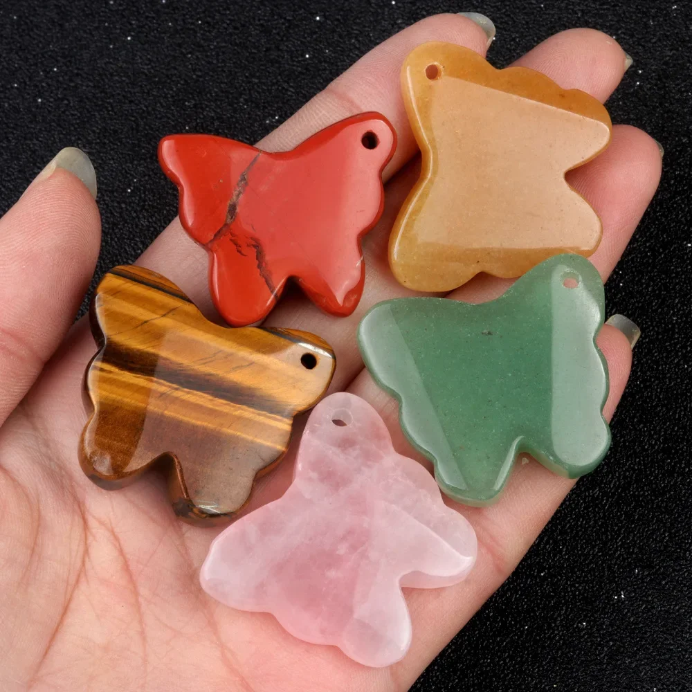 Natural Stone Agate Carved Butterfly Shape DIY Pendant Accessories Reiki Healing Crystals Gemstone Desktop Home Decor