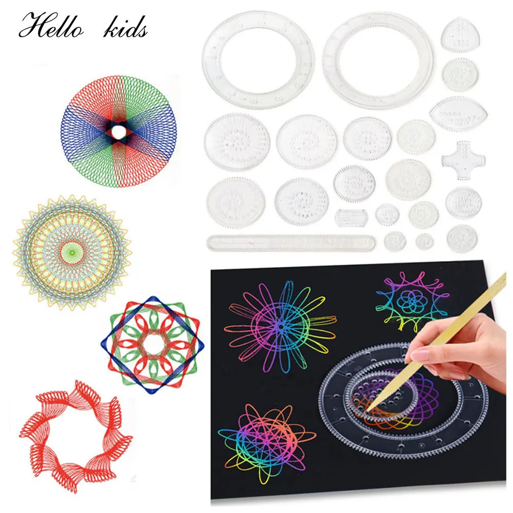 Spirograph Desenho Brinquedos Conjunto para Crianças, Engrenagens e Rodas Interligadas, Régua Geométrica, Acessórios de Desenho, Brinquedo Educacional Criativo, 22Pcs