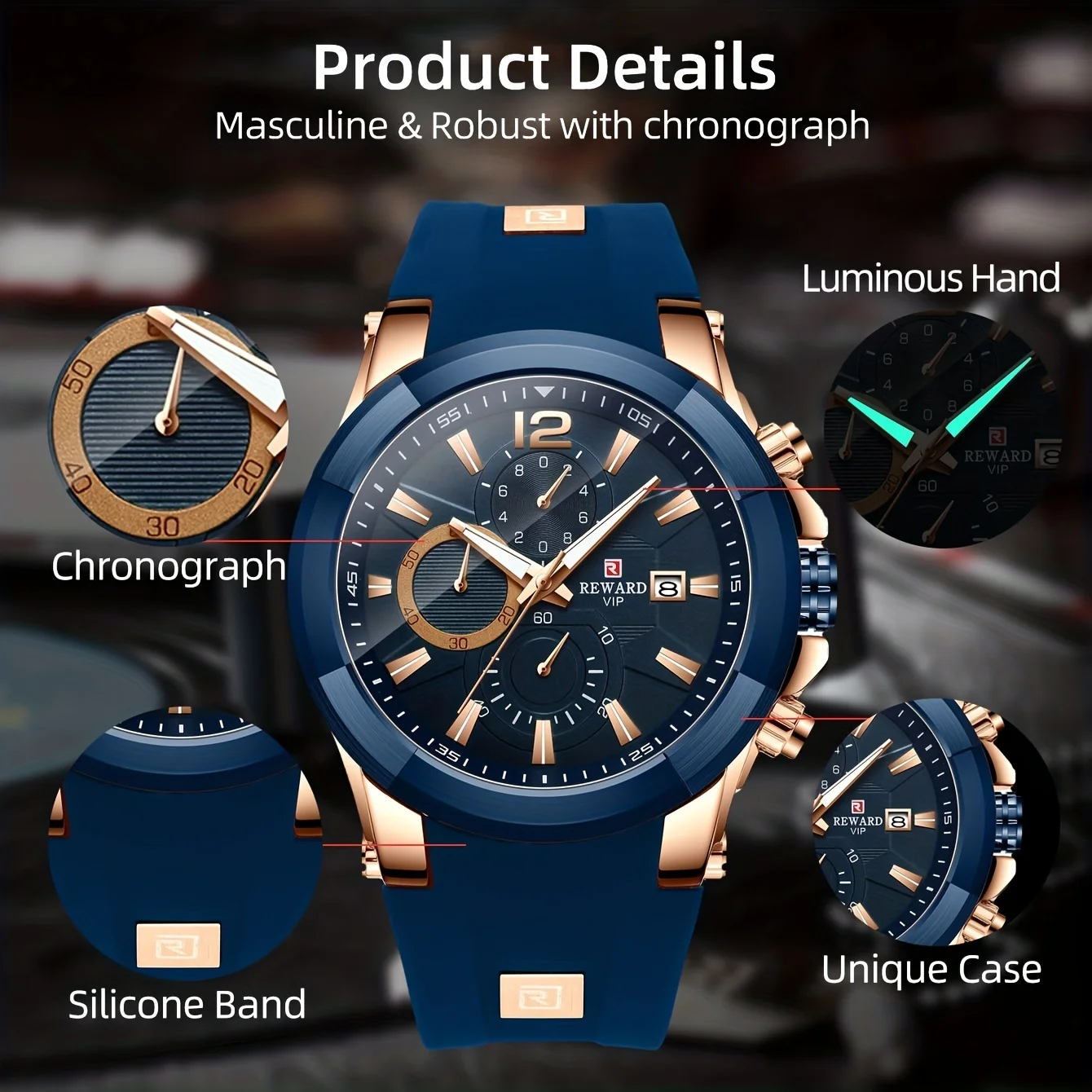 2023 New REWARD Mens Watches Blue Waterproof Top Brand Luxury Chronograph Sport Watch Quartz Men Wristwatch Relogio Masculino