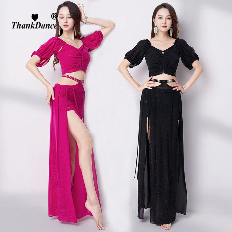 Belly Dancer Costume Set for Women Oriental Dance Costumes Top+long Skirt 2pcs Training Suit Adult Bellydance Performance Set